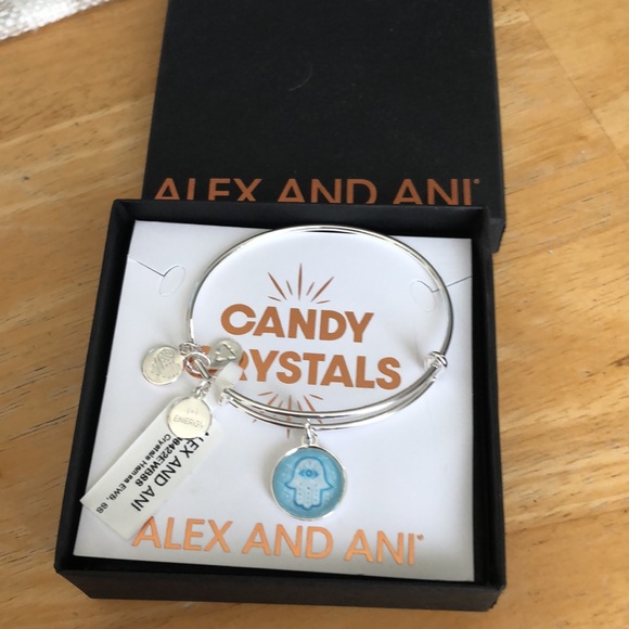 Alex And Ani Shiny Silver Candy Crystal Round Hamsa Charm Expandable Bangle NWT - Picture 10 of 12